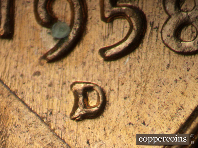 1958 Lincoln cent obverse, CopperCoins die 1958D•1MM•109.