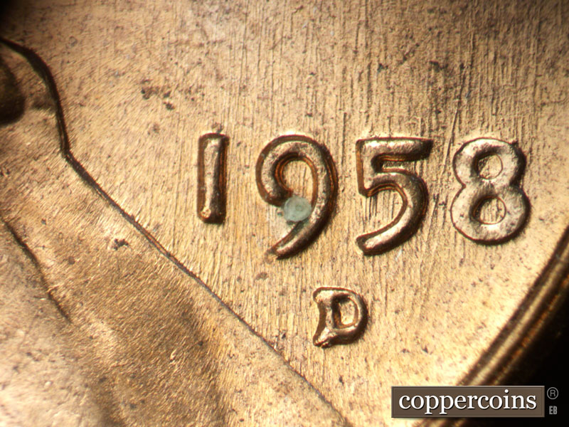 Die-stage B marker on 1958D•1MM•109 (1958 Repunched Mint Mark).