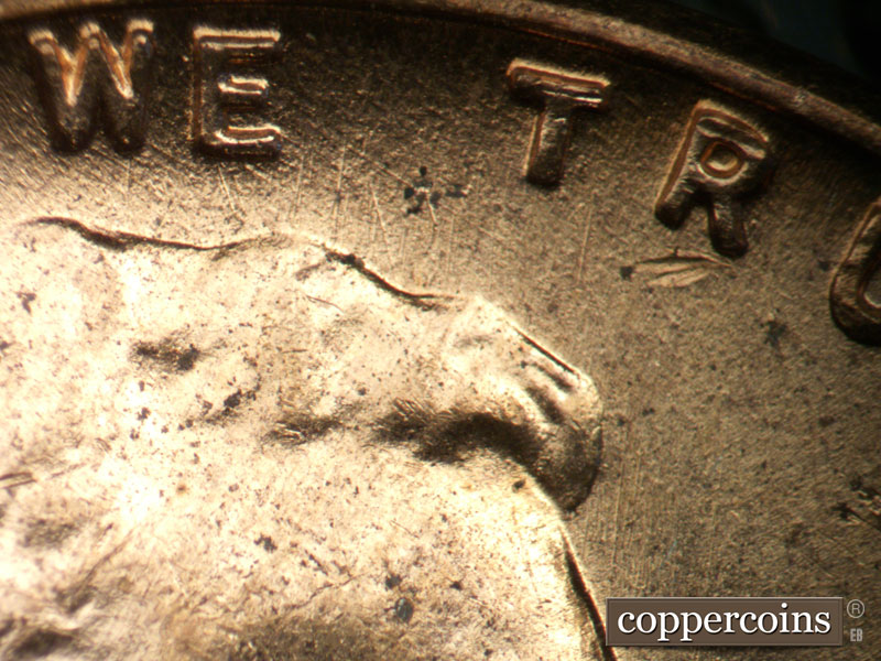 Die-stage B marker on 1958D•1MM•109 (1958 Repunched Mint Mark).