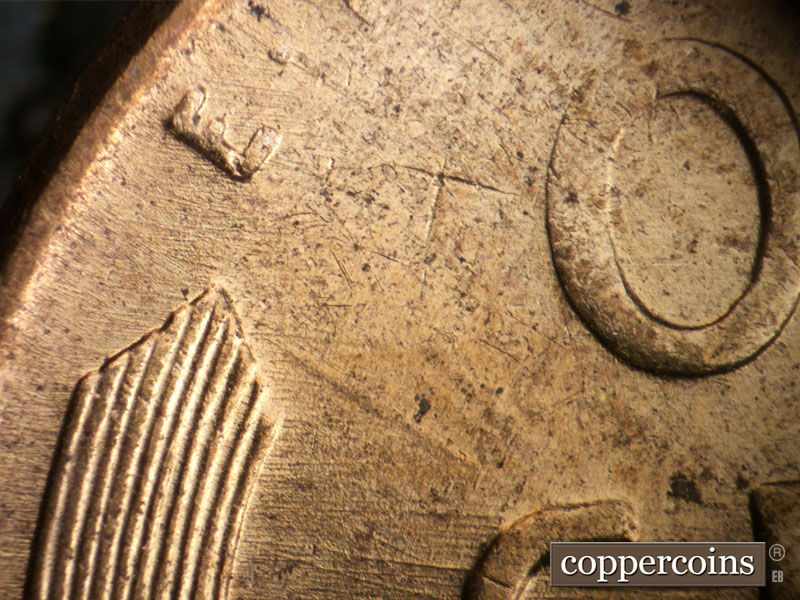 Die-stage B marker on 1958D•1MM•109 (1958 Repunched Mint Mark).