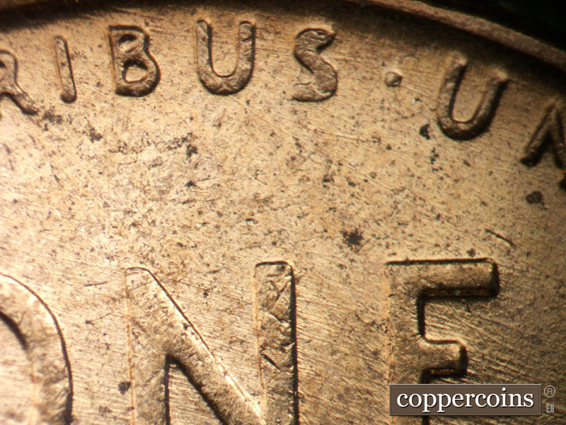 Die-stage B marker on 1958D•1MM•109 (1958 Repunched Mint Mark).