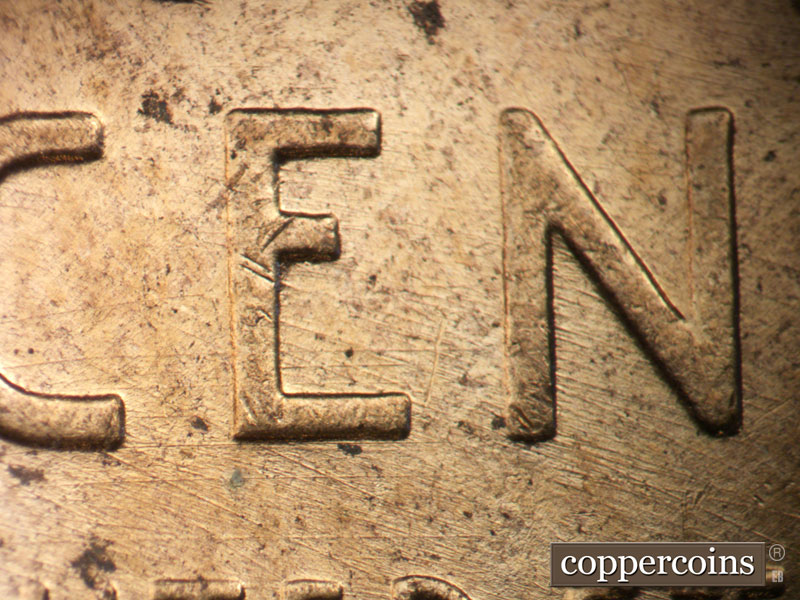 Die-stage B marker on 1958D•1MM•109 (1958 Repunched Mint Mark).