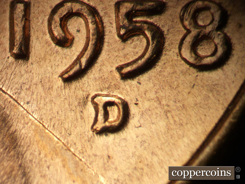 1958 Lincoln cent obverse, CopperCoins die 1958D•1MM•110.