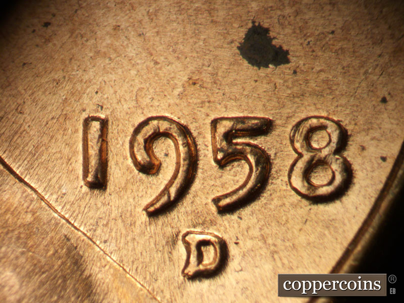 Die-stage B marker on 1958D•1MM•110 (1958 Repunched Mint Mark).