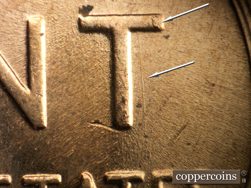 Die-stage B marker on 1958D•1MM•110 (1958 Repunched Mint Mark).