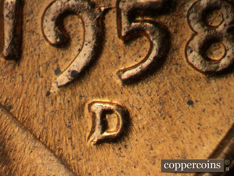 Die-stage C marker on 1958D•1MM•110 (1958 Repunched Mint Mark).