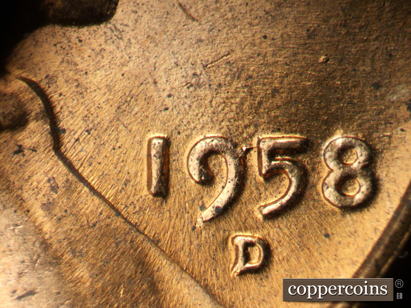 Die-stage C marker on 1958D•1MM•110 (1958 Repunched Mint Mark).