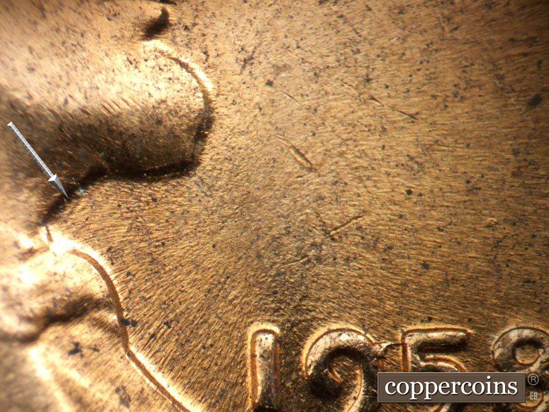 Die-stage C marker on 1958D•1MM•110 (1958 Repunched Mint Mark).
