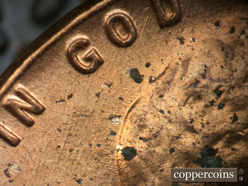 Die-stage B marker on 1958D•1MM•111 (1958 Repunched Mint Mark).