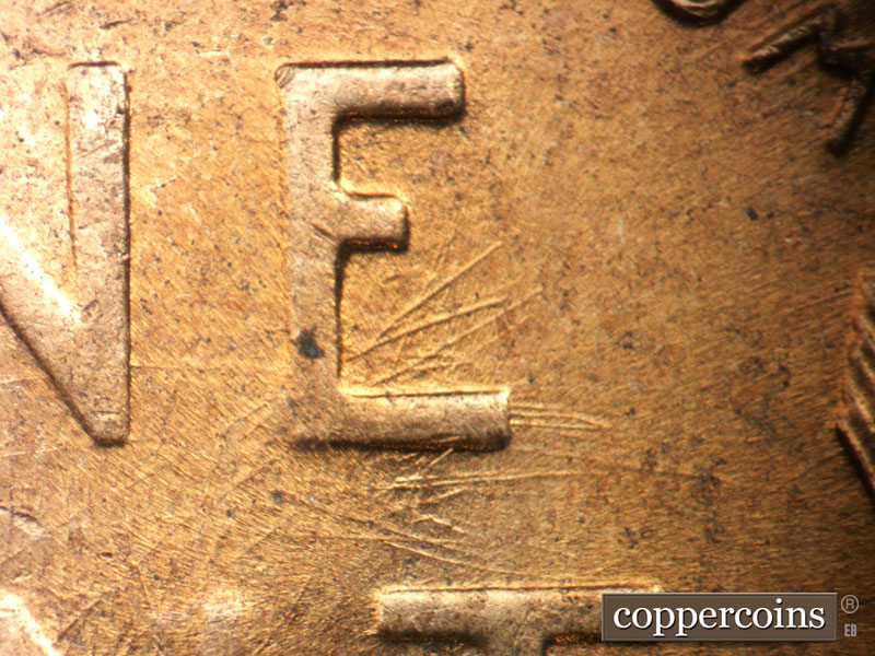Die-stage B marker on 1958D•1MM•111 (1958 Repunched Mint Mark).