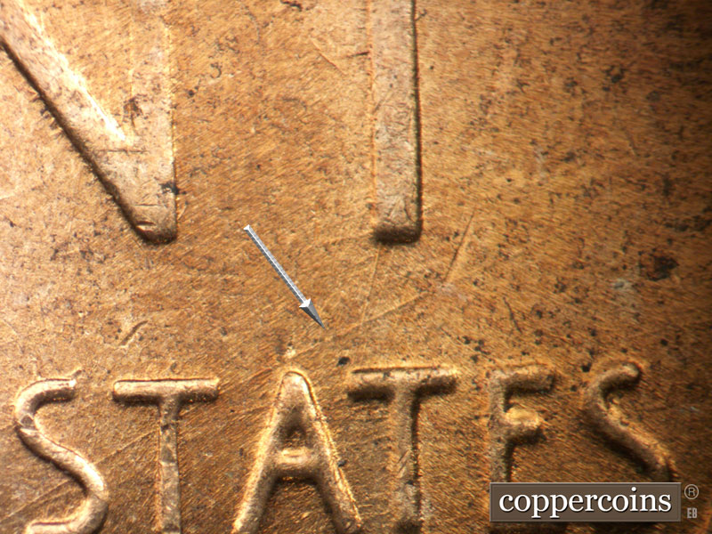 Die-stage B marker on 1958D•1MM•111 (1958 Repunched Mint Mark).