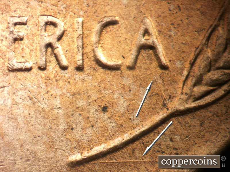 Die-stage B marker on 1958D•1MM•111 (1958 Repunched Mint Mark).