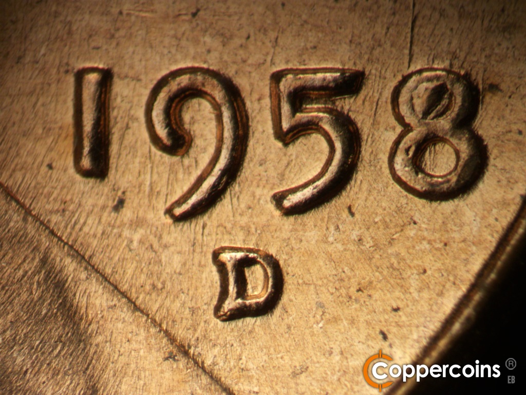 Die-stage C marker on 1958D•1MM•112 showing Closeup of repunched mint mark.