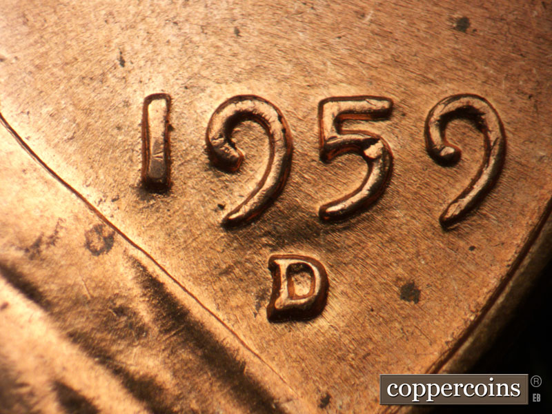 Die-stage A marker on 1959D•1DO•002 (1959 Doubled Die Obverse).