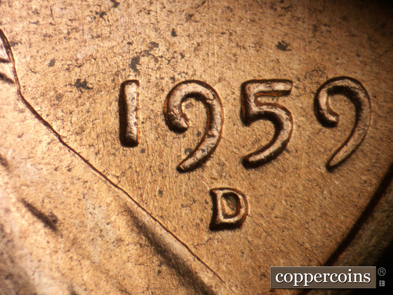 Die-stage B marker on 1959D•1DO•002 (1959 Doubled Die Obverse).