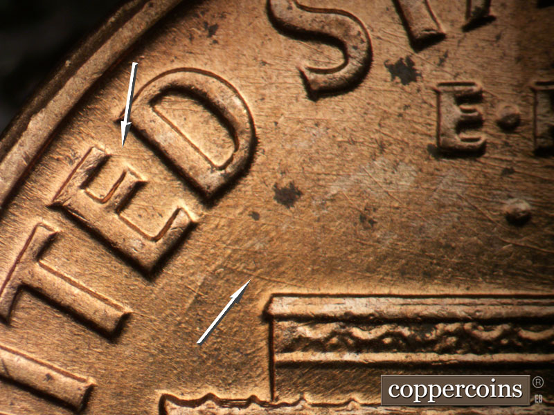 Die-stage B marker on 1959D•1DO•002 (1959 Doubled Die Obverse).
