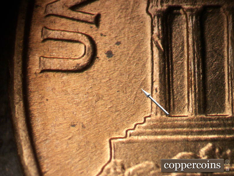 Die-stage B marker on 1959D•1DO•002 (1959 Doubled Die Obverse).