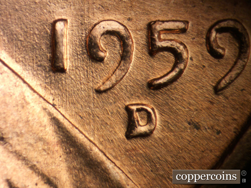 Die-stage B marker on 1959D•1DO•003 (1959 Doubled Die Obverse).