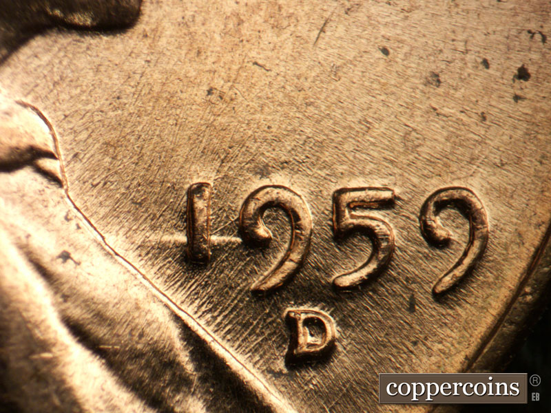 Die-stage B marker on 1959D•1DO•006 (1959 Doubled Die Obverse).