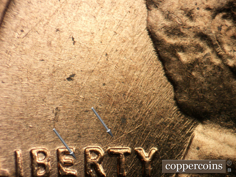 Die-stage B marker on 1959D•1DO•006 (1959 Doubled Die Obverse).