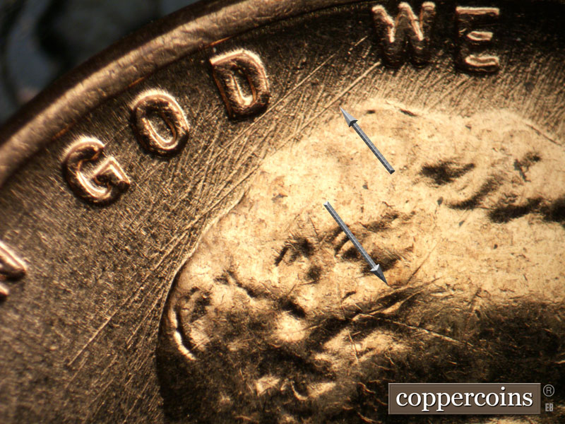 Die-stage B marker on 1959D•1DO•006 (1959 Doubled Die Obverse).