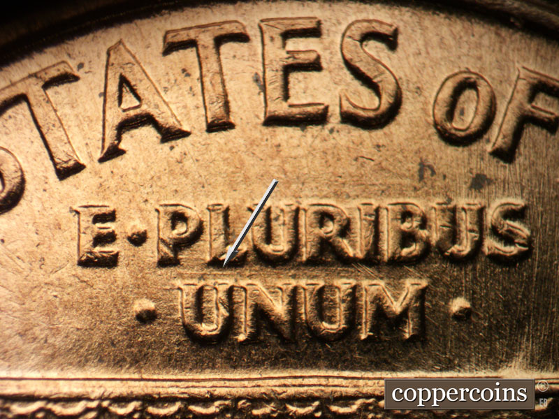 Die-stage B marker on 1959D•1DO•006 (1959 Doubled Die Obverse).