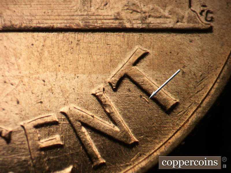 Die-stage B marker on 1959D•1DO•006 (1959 Doubled Die Obverse).