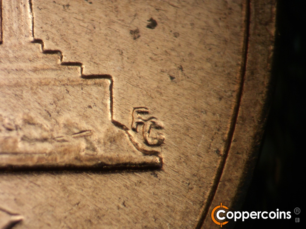 Die-stage B marker on 1959D•1DR•002 showing Doubling on designers initials.