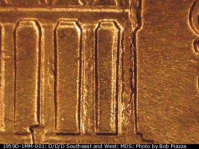 Die-stage B marker on 1959D•1MM•001 (1959 Repunched Mint Mark).