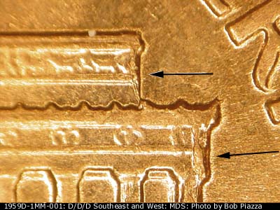 Die-stage B marker on 1959D•1MM•001 (1959 Repunched Mint Mark).