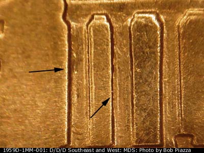 Die-stage B marker on 1959D•1MM•001 (1959 Repunched Mint Mark).