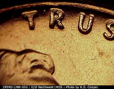 Die-stage B marker on 1959D•1MM•002 (1959 Repunched Mint Mark).