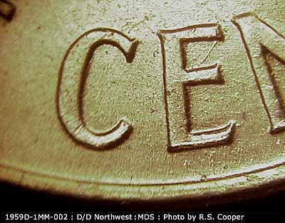 Die-stage B marker on 1959D•1MM•002 (1959 Repunched Mint Mark).