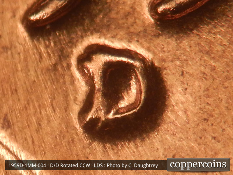 Die-stage C marker on 1959D•1MM•004 (1959 Repunched Mint Mark).