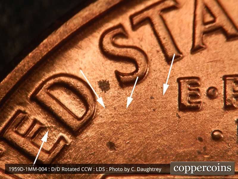 Die-stage C marker on 1959D•1MM•004 (1959 Repunched Mint Mark).