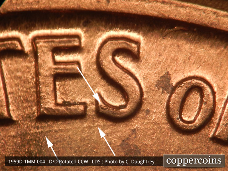 Die-stage C marker on 1959D•1MM•004 (1959 Repunched Mint Mark).