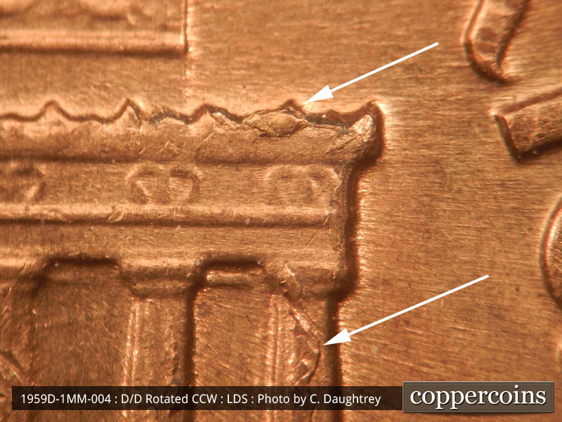 Die-stage C marker on 1959D•1MM•004 (1959 Repunched Mint Mark).