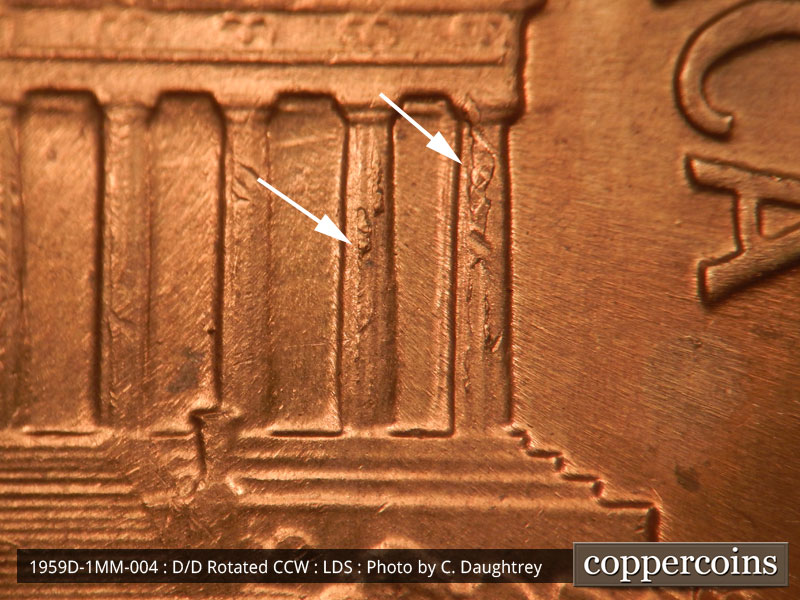 Die-stage C marker on 1959D•1MM•004 (1959 Repunched Mint Mark).