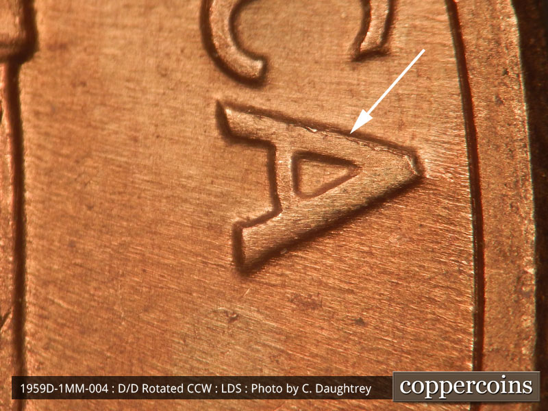 Die-stage C marker on 1959D•1MM•004 (1959 Repunched Mint Mark).