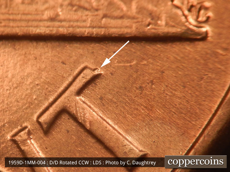 Die-stage C marker on 1959D•1MM•004 (1959 Repunched Mint Mark).