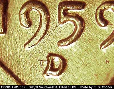 Die-stage C marker on 1959D•1MM•005 (1959 Repunched Mint Mark).
