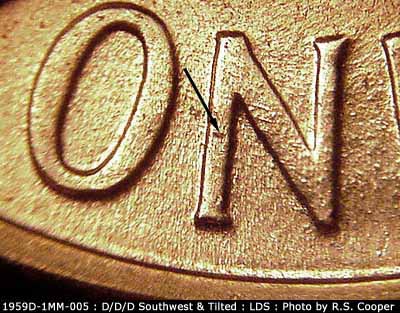 Die-stage C marker on 1959D•1MM•005 (1959 Repunched Mint Mark).