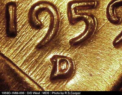 1959 Lincoln cent obverse, CopperCoins die 1959D•1MM•006.