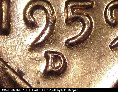 Die-stage C marker on 1959D•1MM•007 (1959 Repunched Mint Mark).