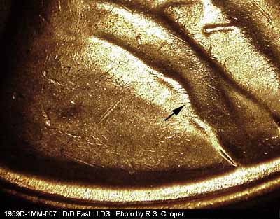 Die-stage C marker on 1959D•1MM•007 (1959 Repunched Mint Mark).
