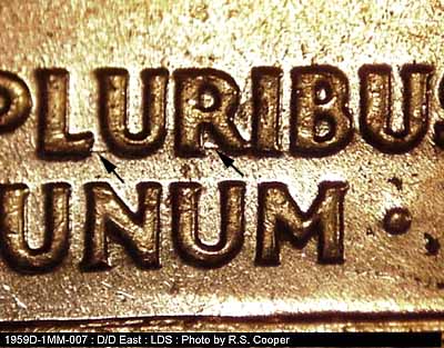 Die-stage C marker on 1959D•1MM•007 (1959 Repunched Mint Mark).