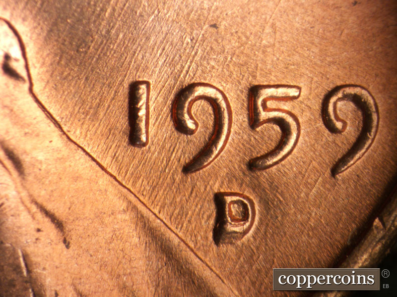 Die-stage B marker on 1959D•1MM•009 (1959 Repunched Mint Mark).
