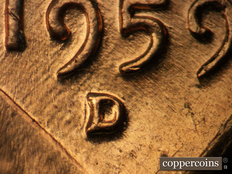 Die-stage C marker on 1959D•1MM•013 (1959 Repunched Mint Mark).