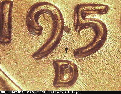 1959 Lincoln cent obverse, CopperCoins die 1959D•1MM•014.