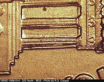 Die-stage B marker on 1959D•1MM•014 (1959 Repunched Mint Mark).